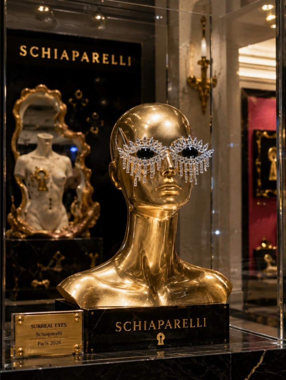 Schiaparelli Inspired Surreal Eyes Crystal Fringe Mask Sunglasses